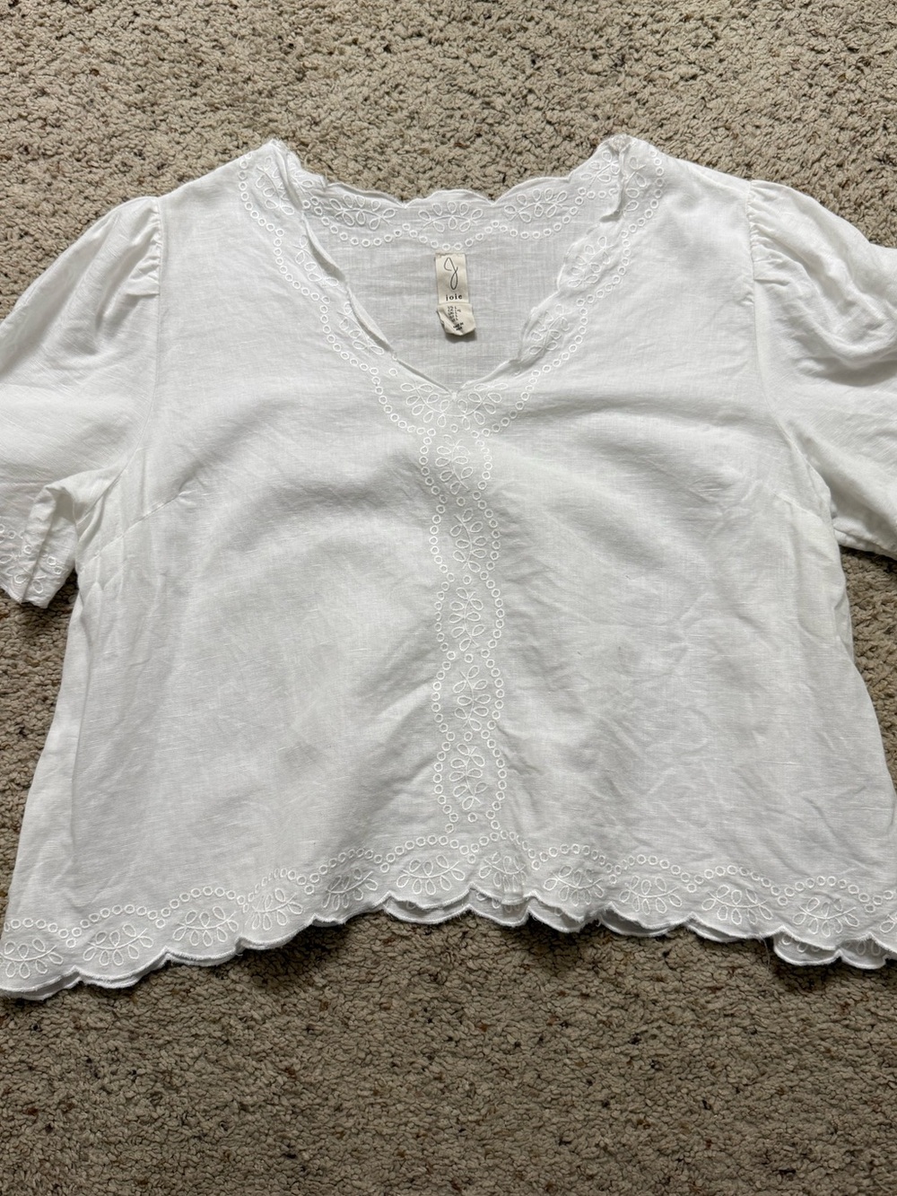 Joie Romantic White Embroidered linen cotton blend scalloped hem